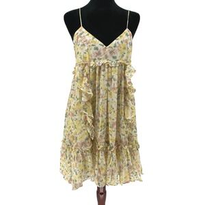 Anthropologie Maronie Yellow Floral Ruffle Babydoll Dress Small Sleeveless